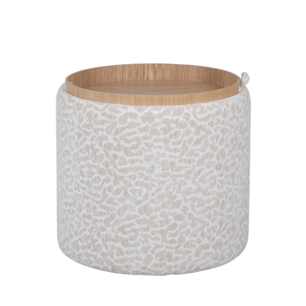 Zoé - Puf Con Almacenamiento Estampado De Leopardo Convertible En Mesa Auxiliar - Beige