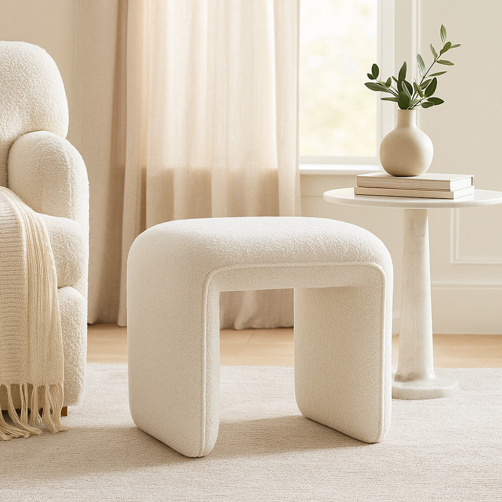 Full - Pouf - Tissu Bouclette - Blanc