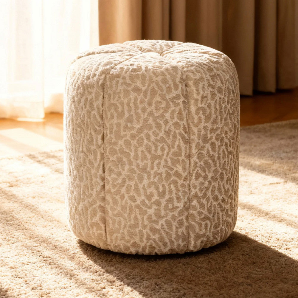 Flower - Puf - Tela con estampado de leopardo - Beige