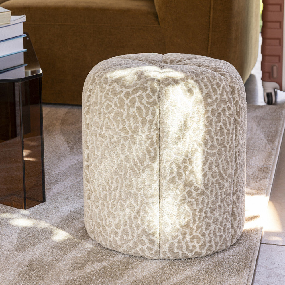 Flower - Puf - Tela con estampado de leopardo - Beige