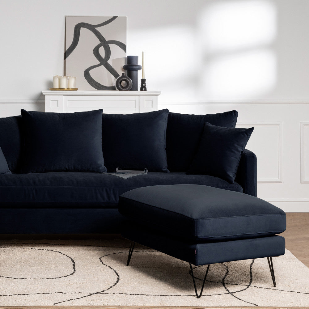 Villabon - Ottoman - Velvet with Black Hairpin Legs - Navy Blue