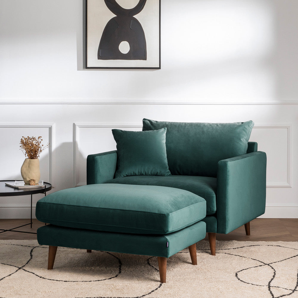 Villabon - Ottoman - Velvet with Dark Wood Legs - Eucalyptus Green