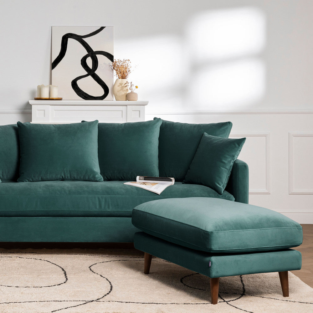 Villabon - Ottoman - Velvet with Dark Wood Legs - Eucalyptus Green