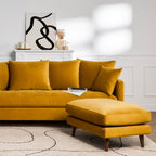 Villabon - Velvet Pouffe with Dark Wood Legs - Mustard Yellow