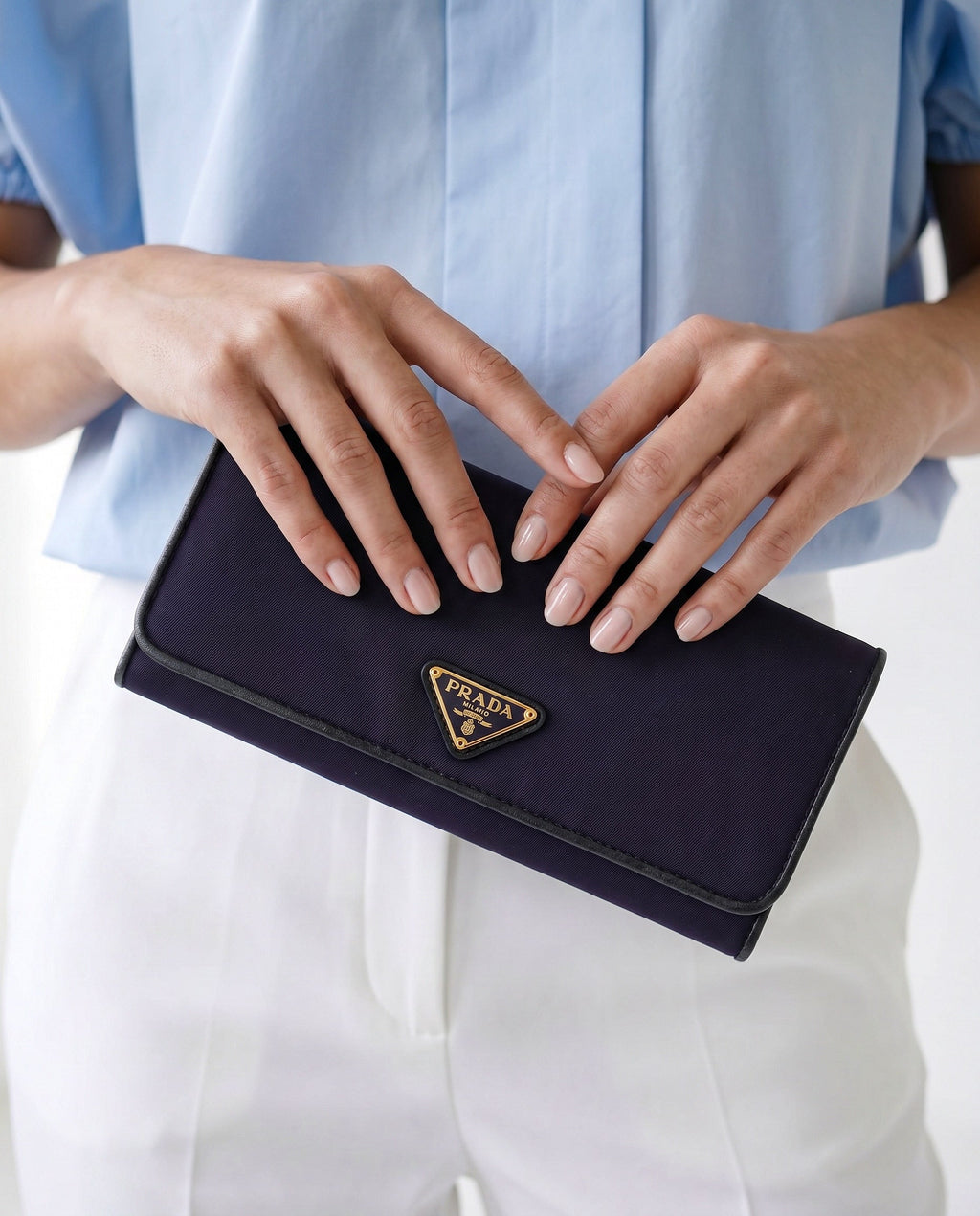Prada Long Wallet In Purple Nylon & Black Leather