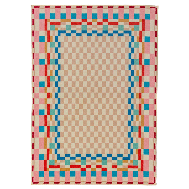 Tapis En Laine Checkered Border