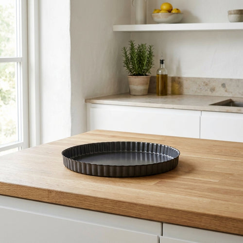 Straight Fluted Pie Fixed Base - Ø32cm - Gray