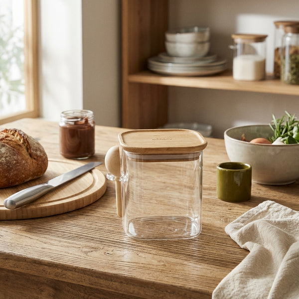 Tall Square Jar With Measuring Spoon - Clear