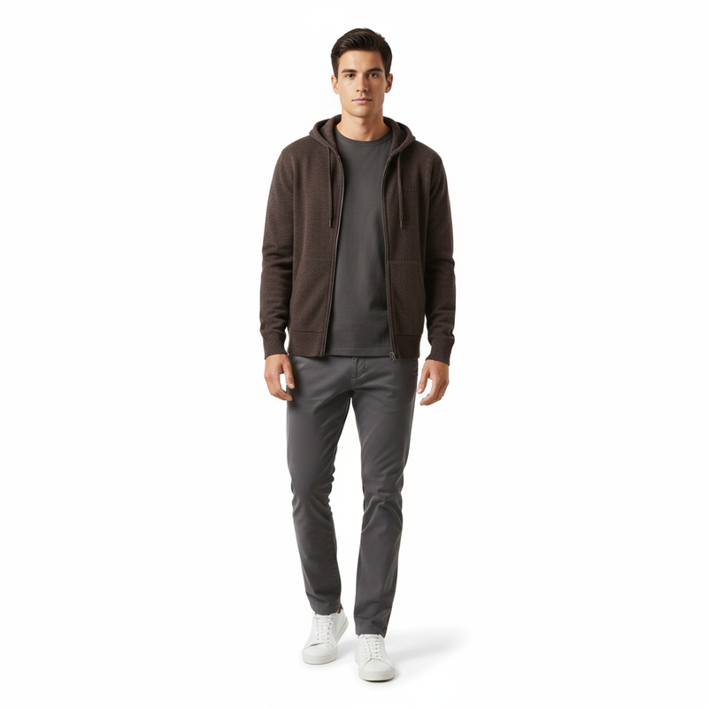 K-Way Marcy Lambswool Zip Hooded Pullover - Dark Brown