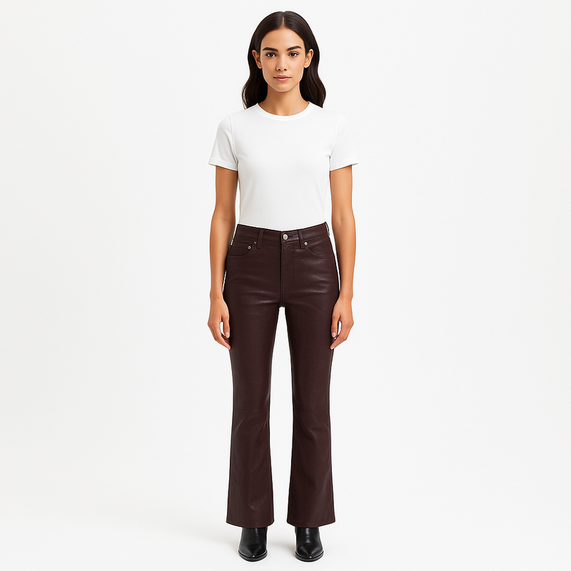 Le Crop Mini Boot Leather Pants - Burdgundy