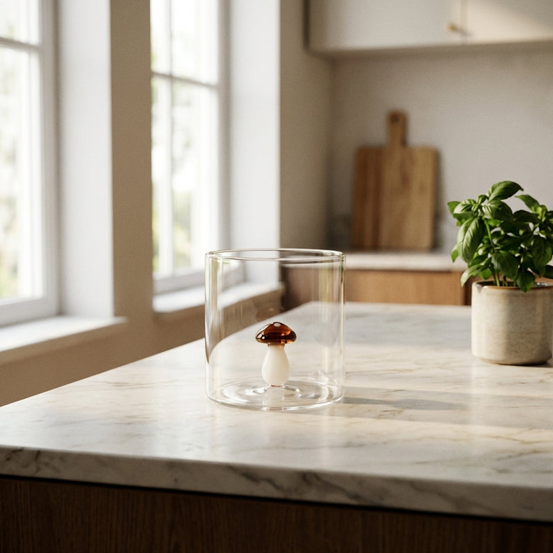 Borosilicate Glass Tumbler - Mushroom Figurine