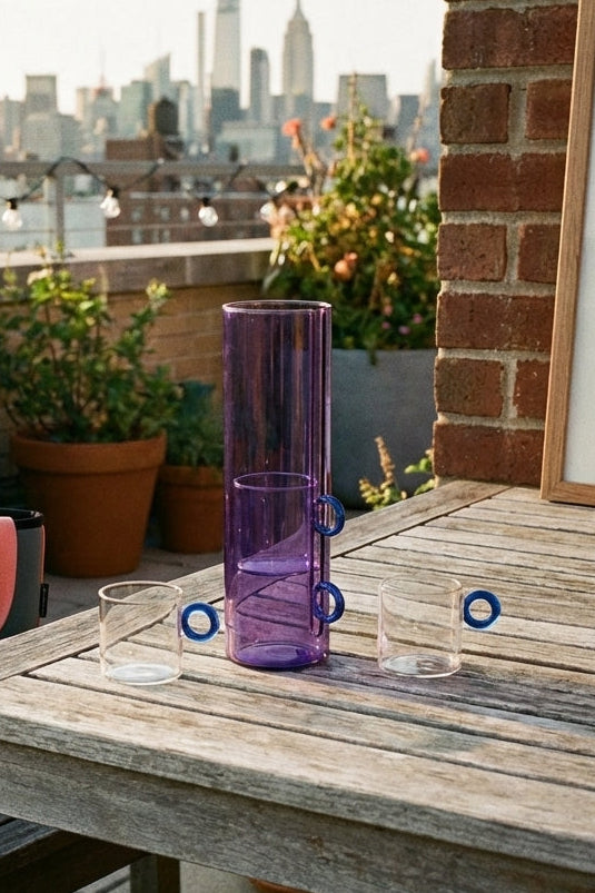Set of 4 Borosilicate Glass Cups with Ring Handle - Blue