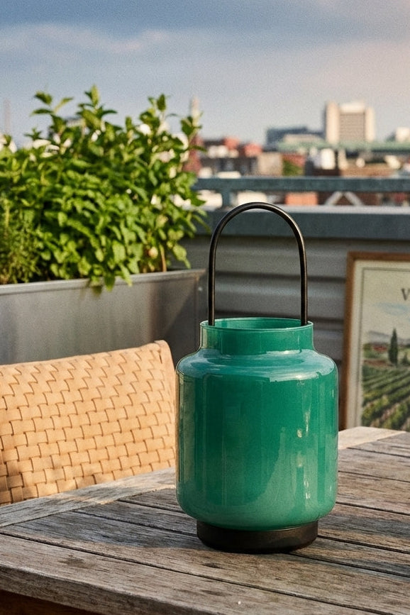 Farol de cristal para exteriores e interiores H 30 cm - Verde