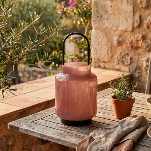 Samarcanda - Lanterne En Verre Pour L'intérieur Et L'extérieur - Rose - Verre Borosilicate