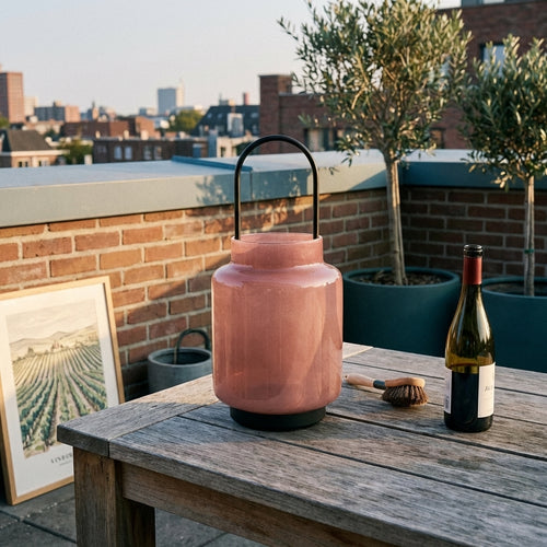 Lanterne En Verre Pour Extérieurs Et Intérieurs H 30 Cm - Rose