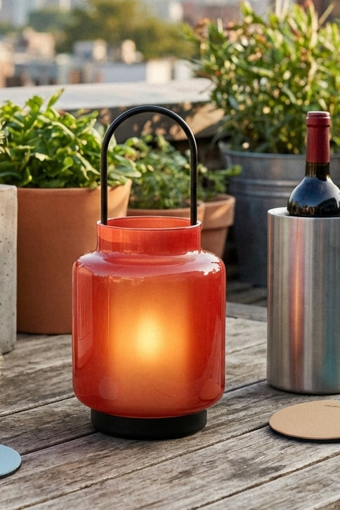 Lanterne En Verre Pour Extérieurs Et Intérieurs H 30 Cm - Rouge