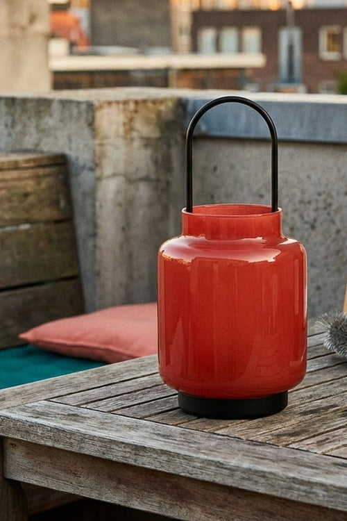 Lanterne En Verre Pour Extérieurs Et Intérieurs H 24 Cm - Rouge
