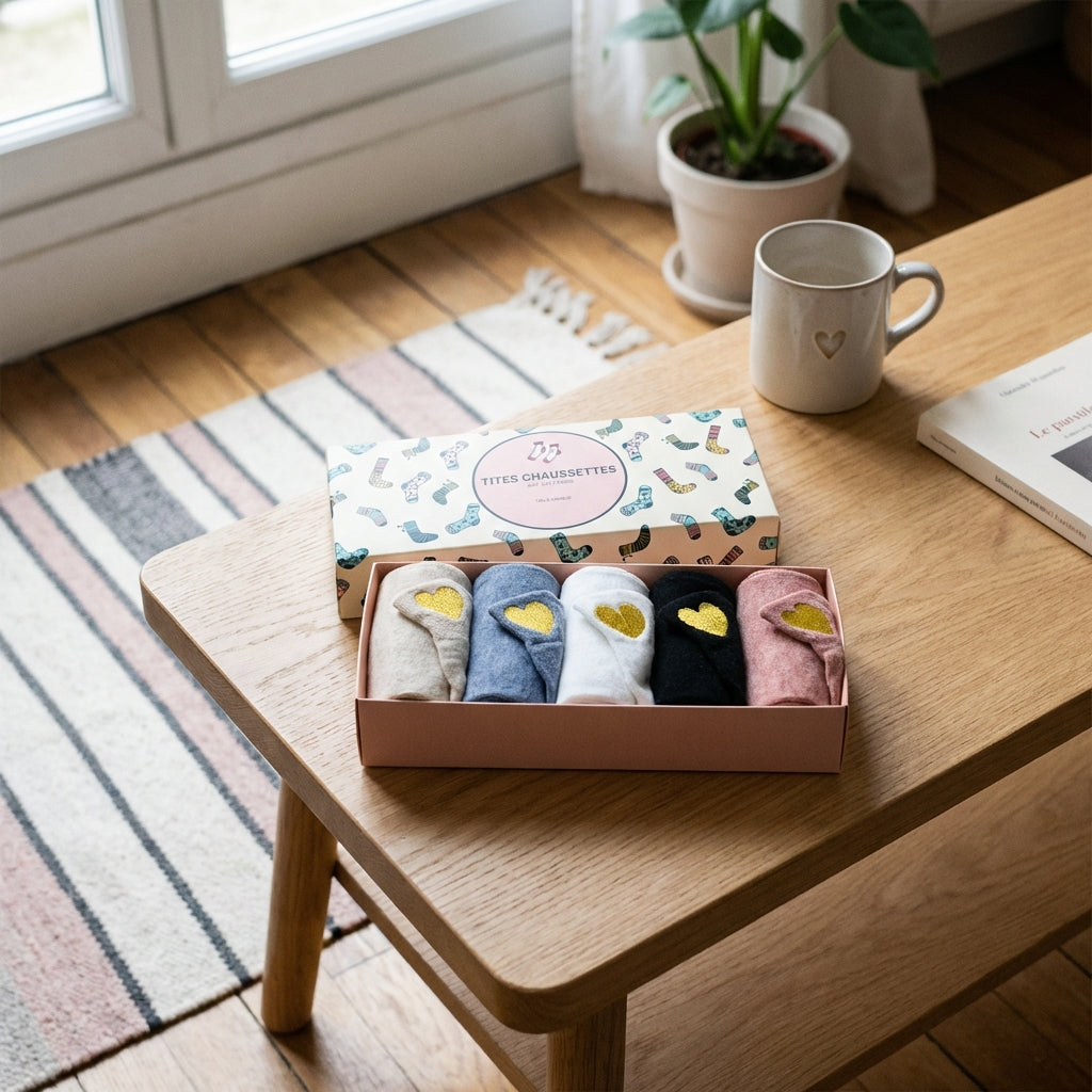 Lot De 5 Chaussettes Languette Coeur Doré Femme