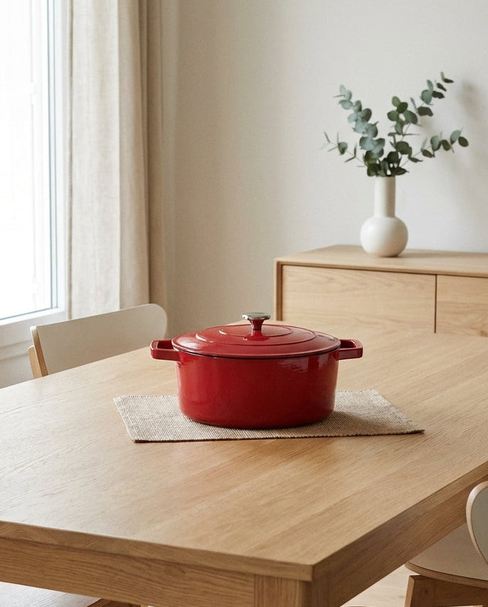 Round Cast Steel Casserole - Red