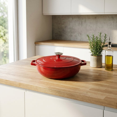 Round Cast Steel Sauté Pan - Red