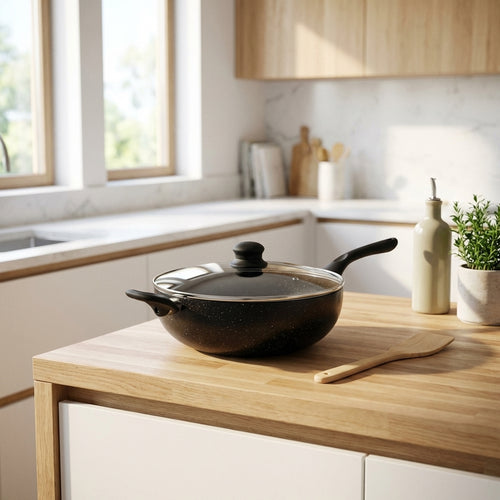 Wok Aluminium Avec Couvercle - Noir