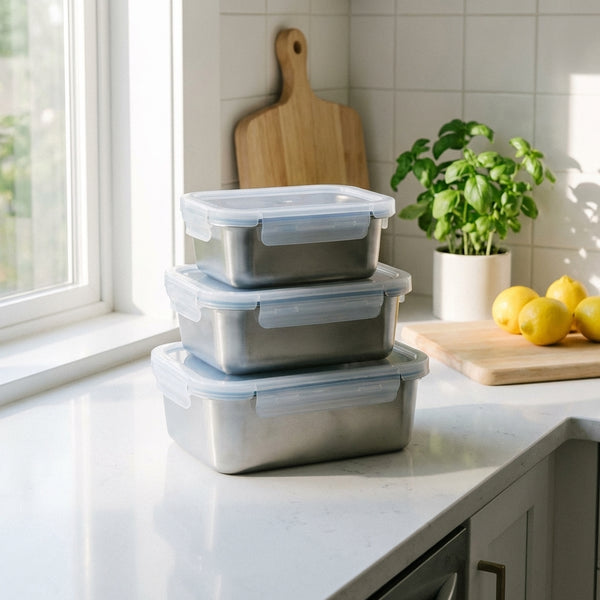 Set De 3 Boîtes Rectangulaires Avec Couvercle En Plastique