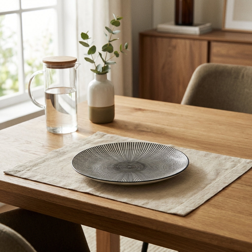 Set De 4 Assiettes Avec Relief - Blanc/Noir