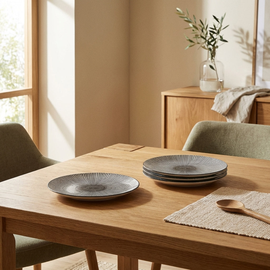 Set De 4 Assiettes Avec Relief - Blanc/Noir