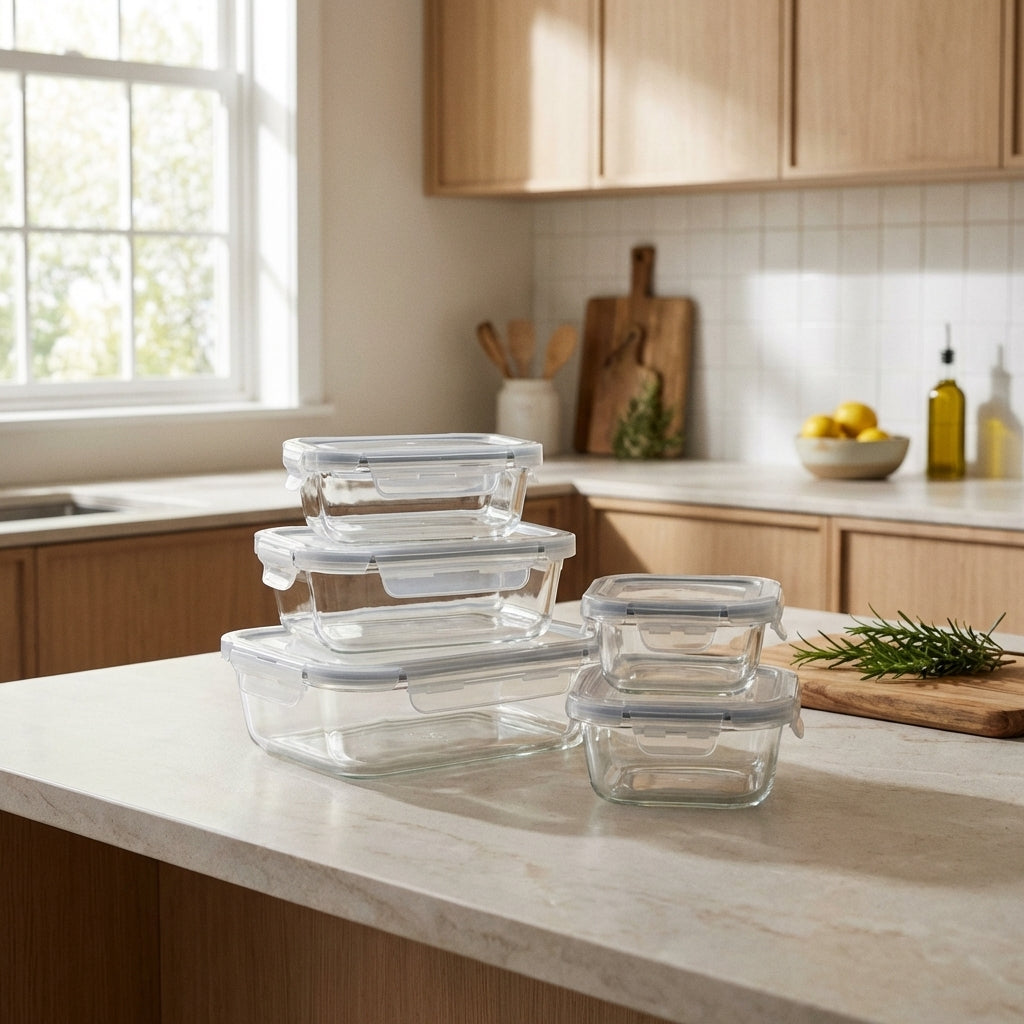 Set De 5 Boîtes En Verre Avec Couvercles Hermétiques