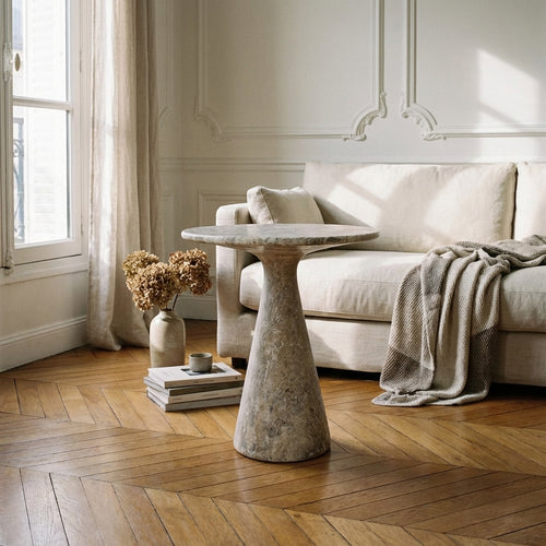 Mesa auxiliar de travertino plateado