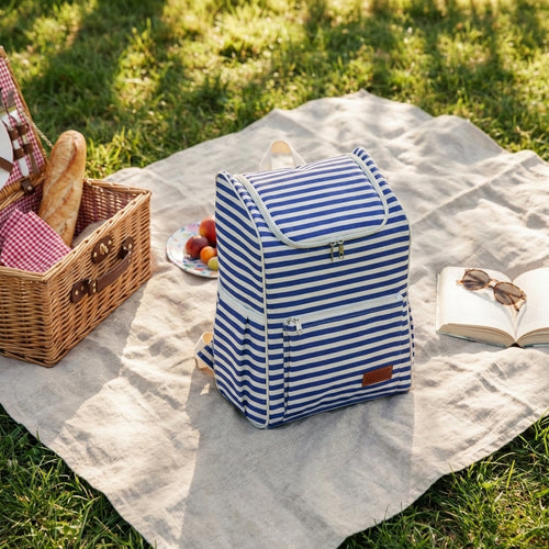 Striped Insulated Backpack - Blue