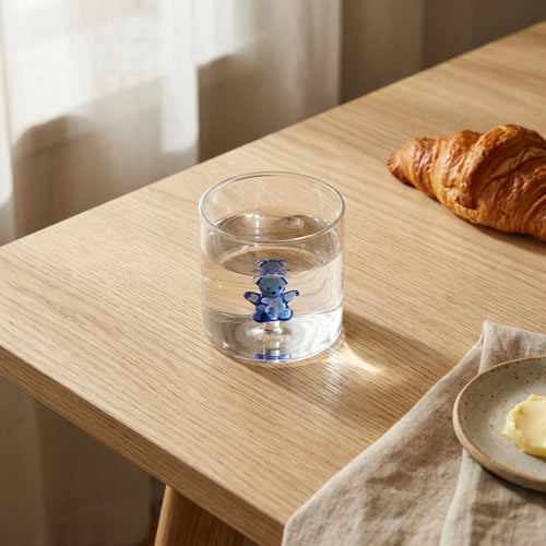 Borosilicate Glass Tumbler - Blue Plush Figurine