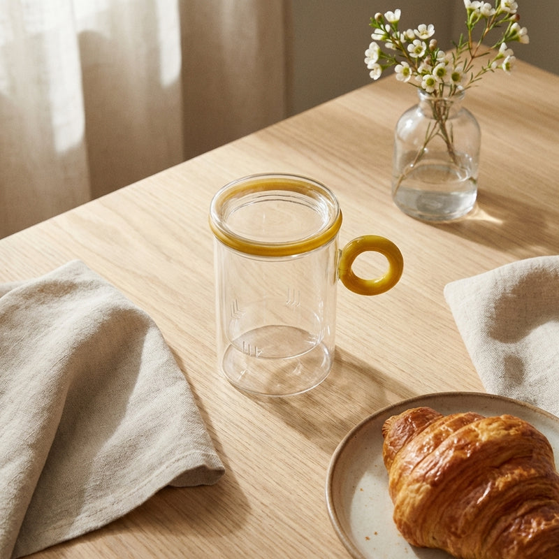 Borosilicate Glass Tea Pot With Ring Handle - Yellow Handle