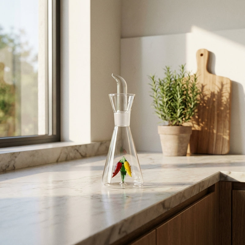 Borosilicate Glass Oil Cruet - Chili Pepper Decor