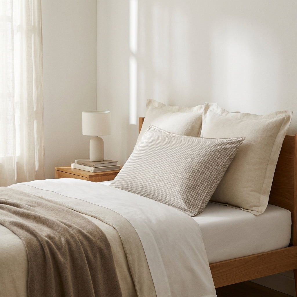 Taie D'Oreiller Satin De Coton - Pied De Poule - Taupe