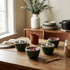 Set of 4 Frosty Cups dark green porcelain bowls - Dark green