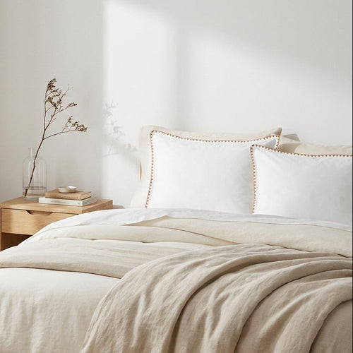 Taie D Oreiller X2 - Percale De Coton - Blanc / Caramel - Zoé