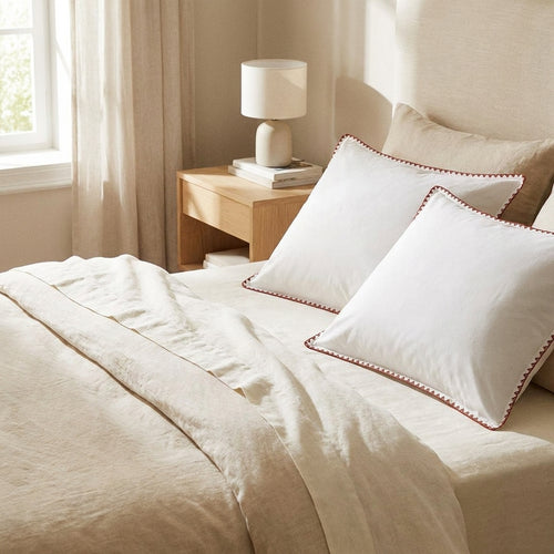 Taie D Oreiller X2 - Percale De Coton - Blanc / Rouge - Zoé