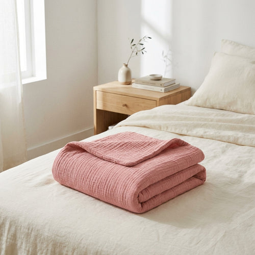 Couverture Bébé Gaze De Coton - Rose 06 - Uni