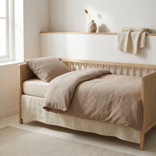 Housse De Couette + Taies D'Oreiller Bébé Gaze De Coton - Taupe 07 - Uni