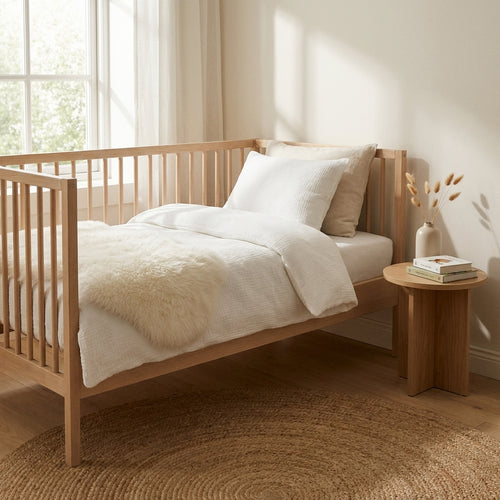 Housse De Couette + Taies D'Oreiller Bébé Gaze De Coton - Blanc 02 - Uni
