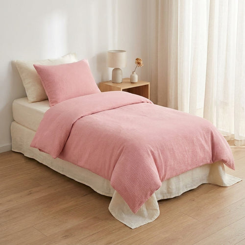 Housse De Couette + Taies D'Oreiller Bébé Gaze De Coton - Rose 06 - Uni
