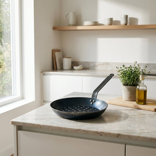 Blue Carbon Perforated Chestnut Pan Ø28Cm - Blued Steel