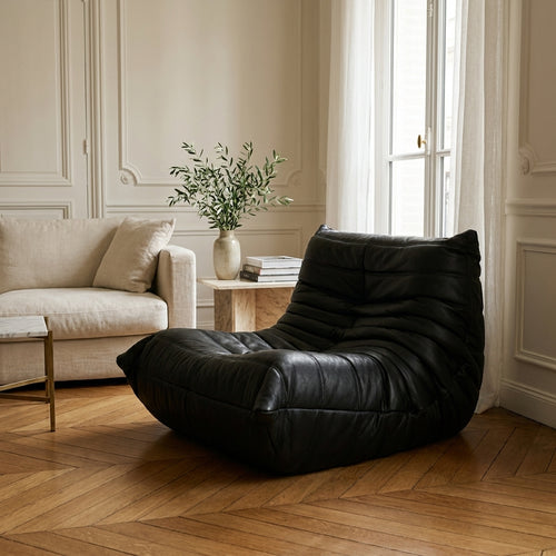 Silla Togo en cuero negro