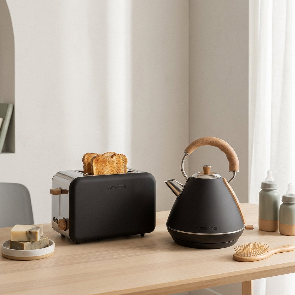 Pack - Petit Grille-Pain Toast Retro + Grande Bouilloire Kettle Retro 1,7L - Noir