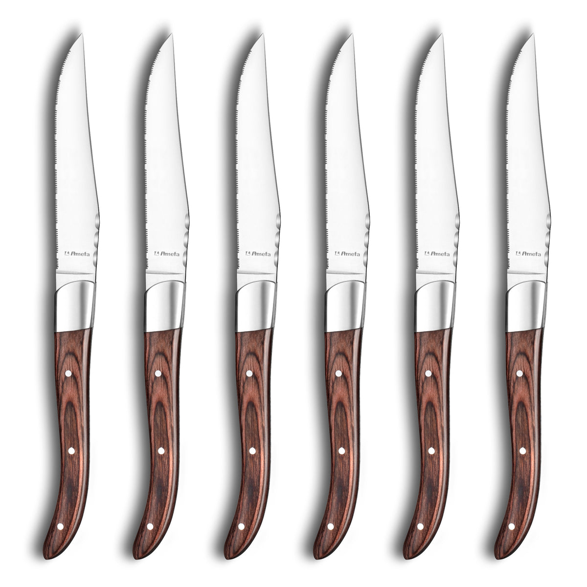 Royal Bois - Set De 6 Couteaux À Steak - Manche Bois Stabilisé