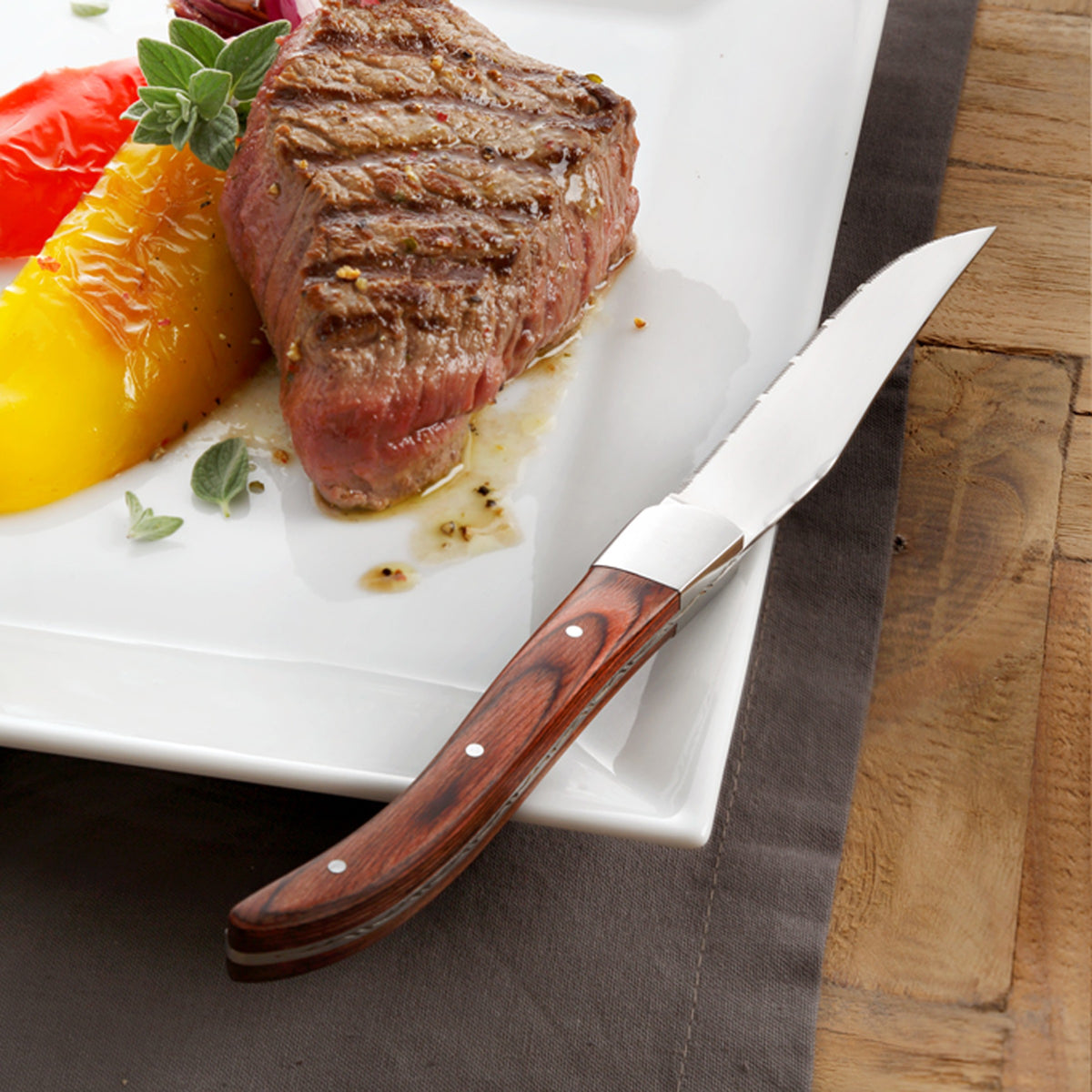 Royal Bois - Set De 6 Couteaux À Steak - Manche Bois Stabilisé
