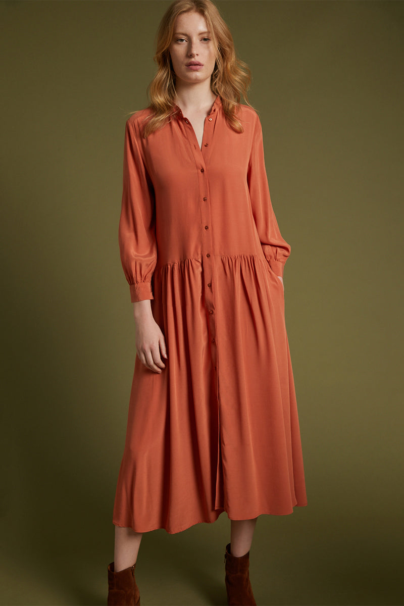 Vestido camisero largo - Ladrillo - Mujer