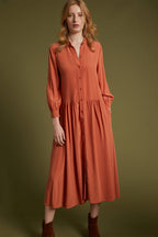 Vestido camisero largo - Ladrillo - Mujer