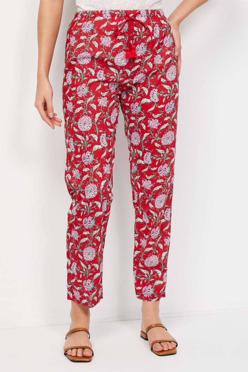 Pantalon Droit Taille Haute Rouge